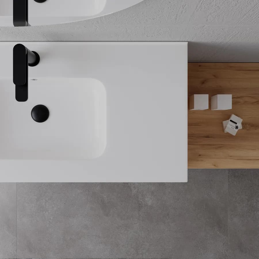Mobile bagno sospeso 80 cm rovere gold con cassettone e lavabo integrato con specchio - Sleek