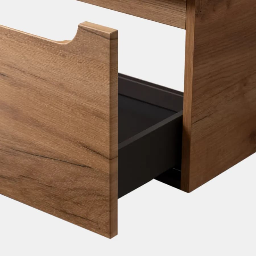 Mobile bagno sospeso 80 cm rovere gold con cassettone e lavabo integrato con specchio - Sleek