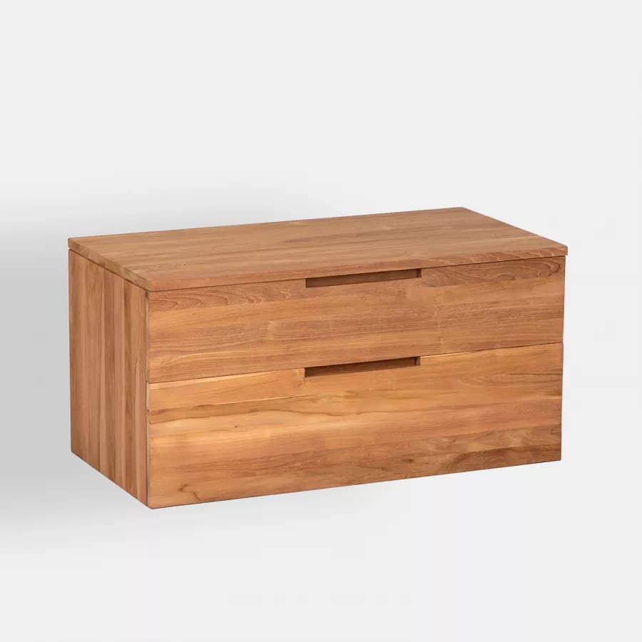 Mobile bagno sospeso 90 cm con 2 cassetti in legno teak naturale - Kala