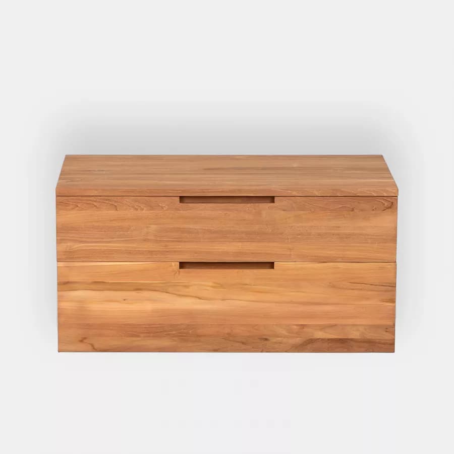 Mobile bagno sospeso 90 cm con 2 cassetti in legno teak naturale - Kala