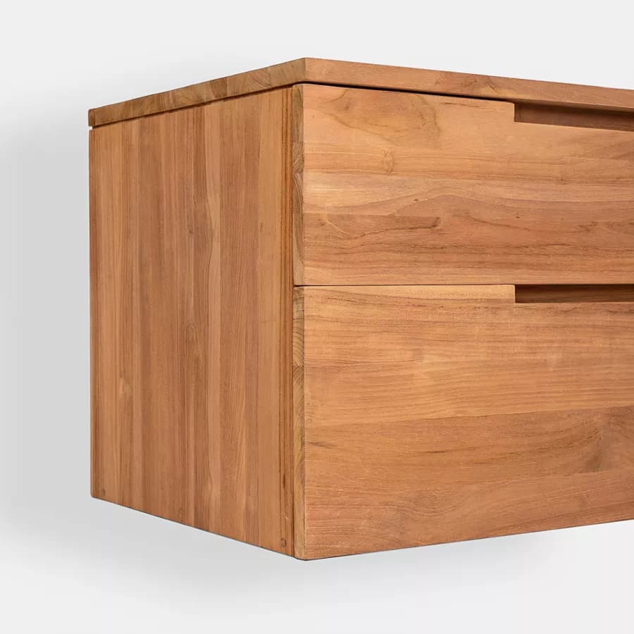 Mobile bagno sospeso 90 cm con 2 cassetti in legno teak naturale - Kala