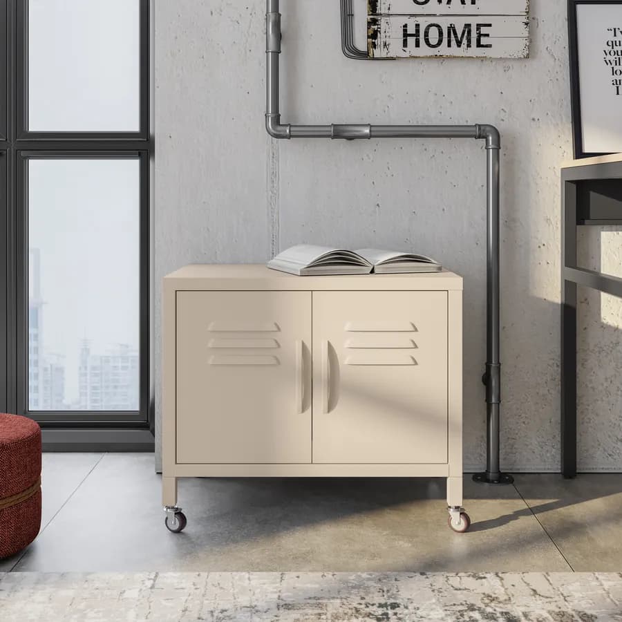 Mobile basso 60x49h cm in acciaio verniciato crema con 2 ante e ruote - Latino