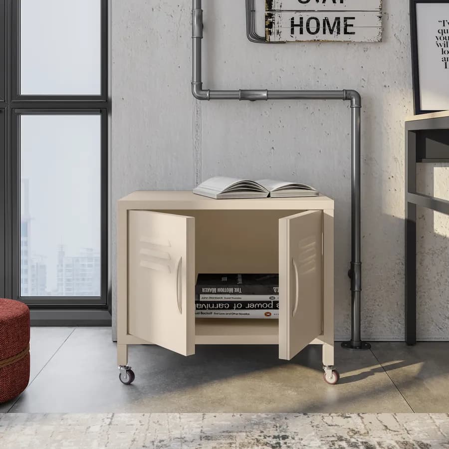 Mobile basso 60x49h cm in acciaio verniciato crema con 2 ante e ruote - Latino