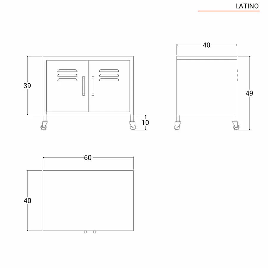 Mobile basso 60x49h cm in acciaio verniciato crema con 2 ante e ruote - Latino