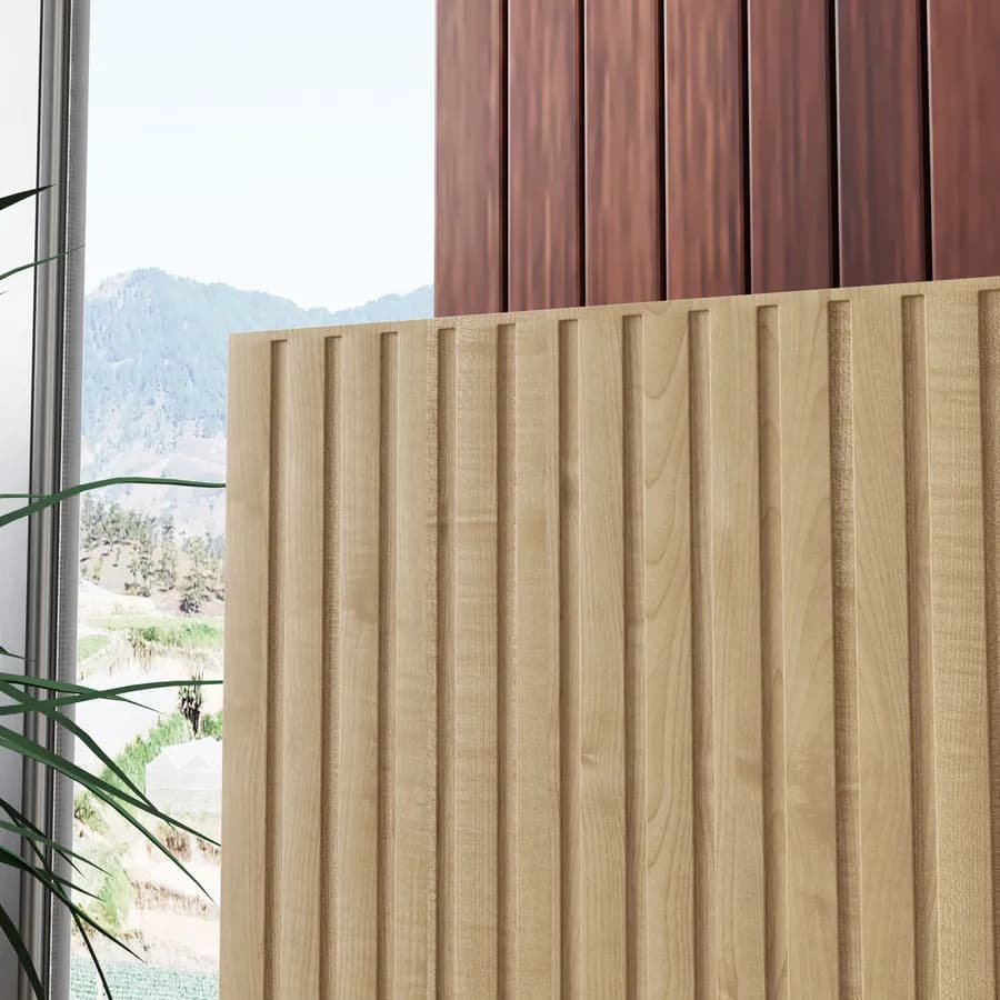 Madia 120x75h cm cashmere e rovere albini cannettato con 3 ante e gambe oro opaco - Zelma