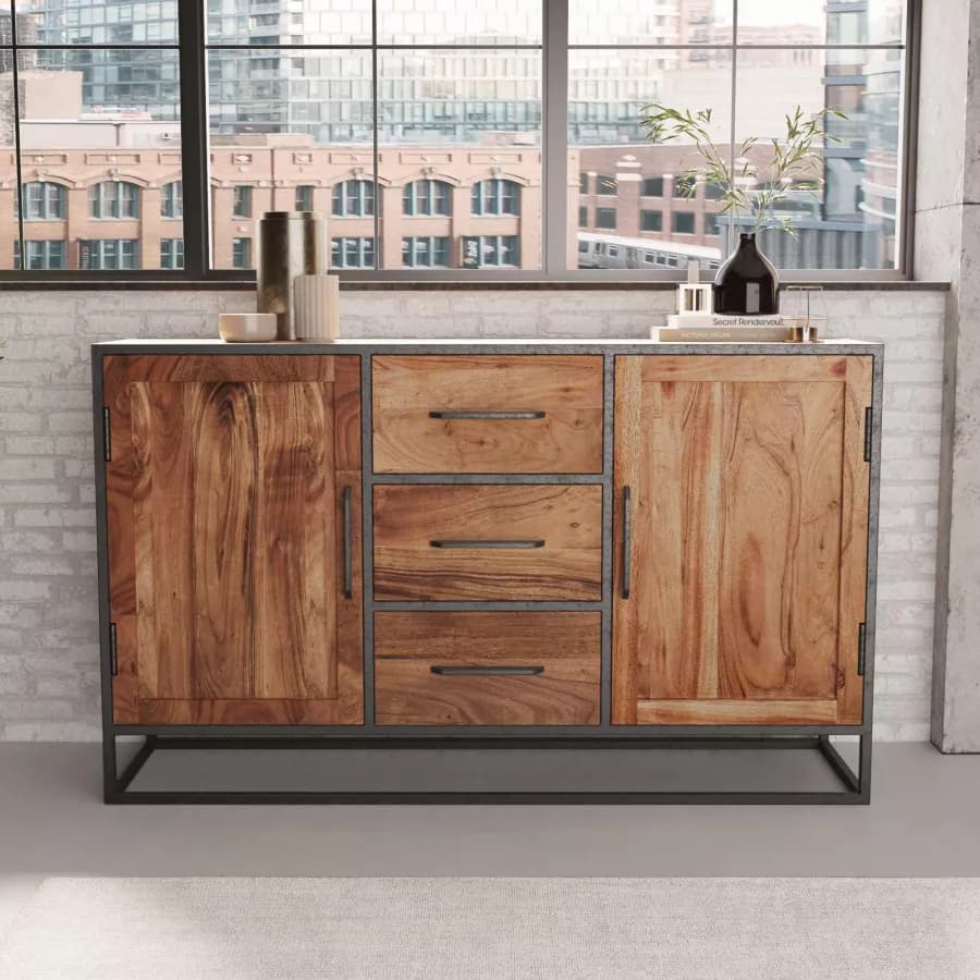 Madia 150x40 cm in legno di acacia e metallo - Freia Acacia