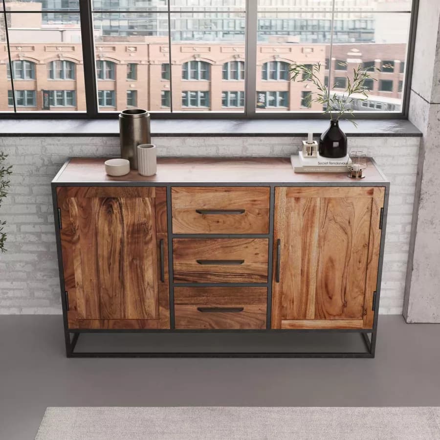 Madia 150x40 cm in legno di acacia e metallo - Freia Acacia