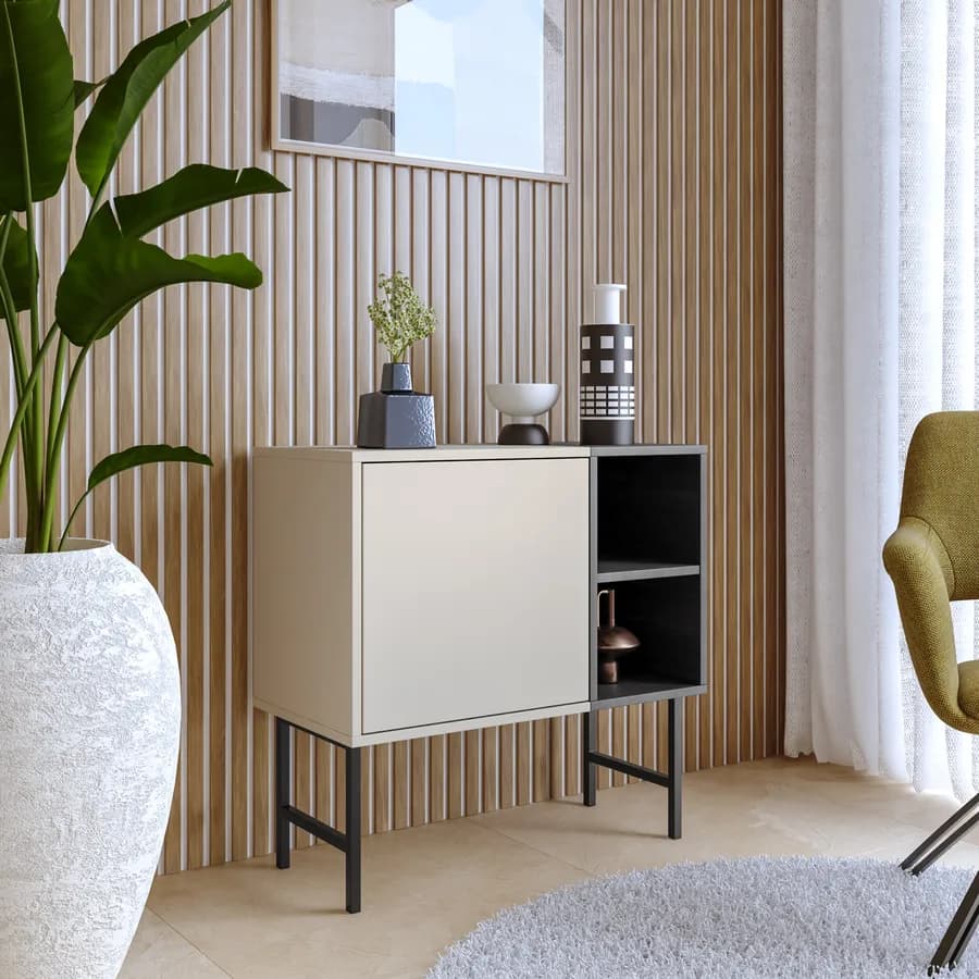Mobile contenitore 81x81h cm cashmere e nero effetto legno - Elthon
