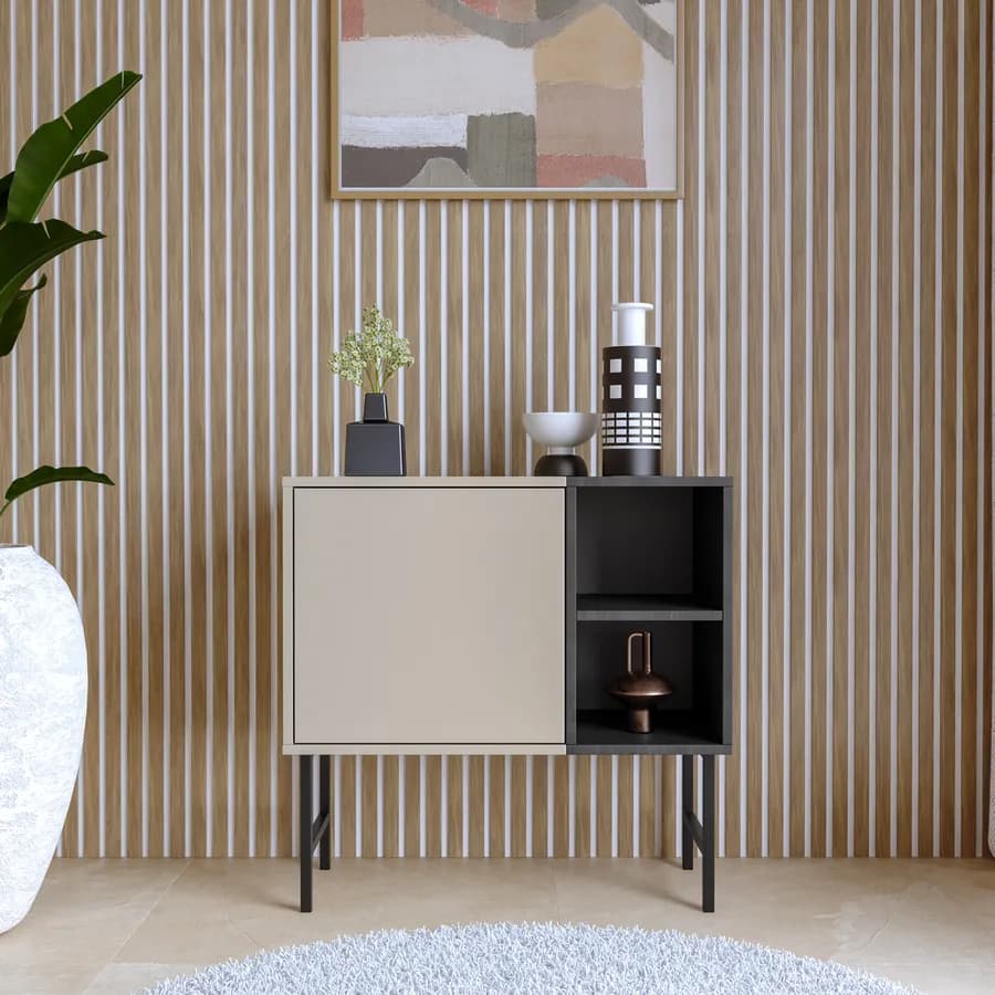 Mobile contenitore 81x81h cm cashmere e nero effetto legno - Elthon