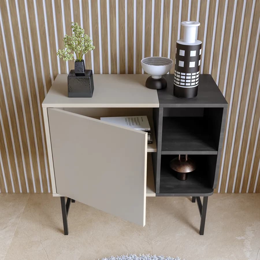 Mobile contenitore 81x81h cm cashmere e nero effetto legno - Elthon