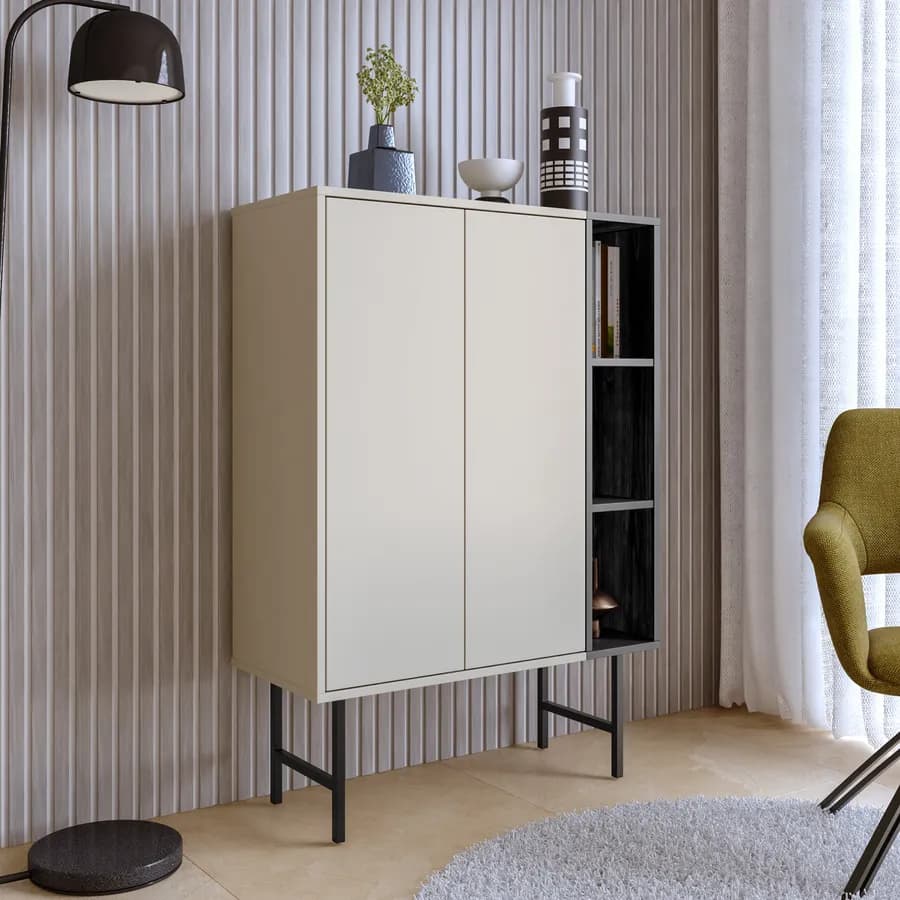 Mobile contenitore 90x130h cm cashmere e nero effetto legno - Elthon