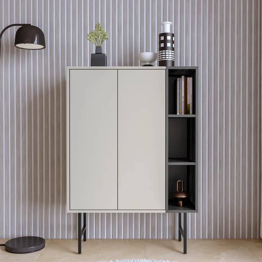 Mobile contenitore 90x130h cm cashmere e nero effetto legno - Elthon