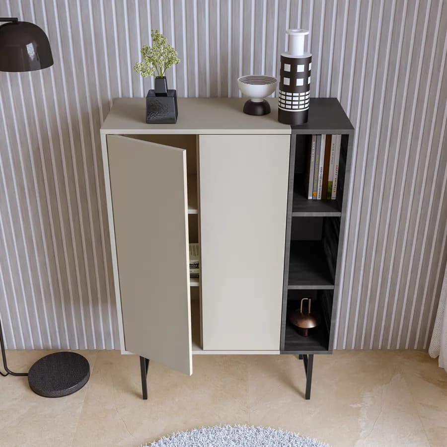 Mobile contenitore 90x130h cm cashmere e nero effetto legno - Elthon