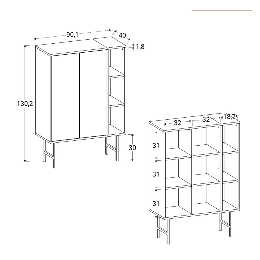 Mobile contenitore 90x130h cm cashmere e nero effetto legno - Elthon