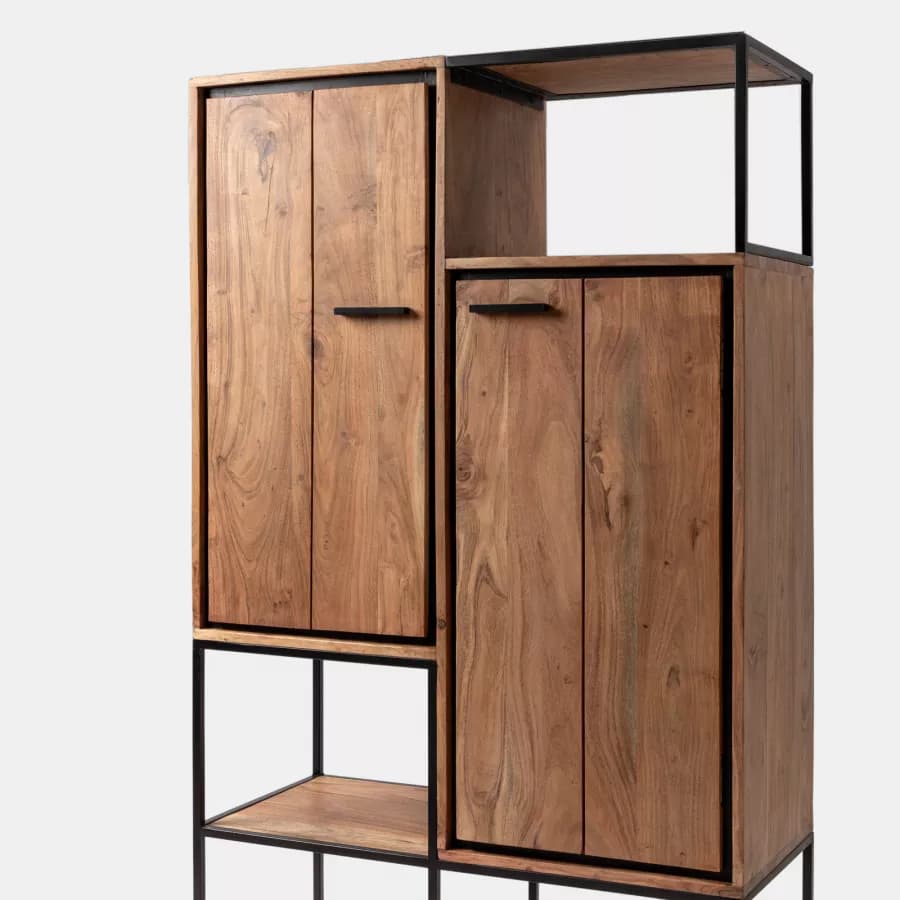 Mobile contenitore 90x155h cm con 2 ante in legno di acacia - Freia Acacia