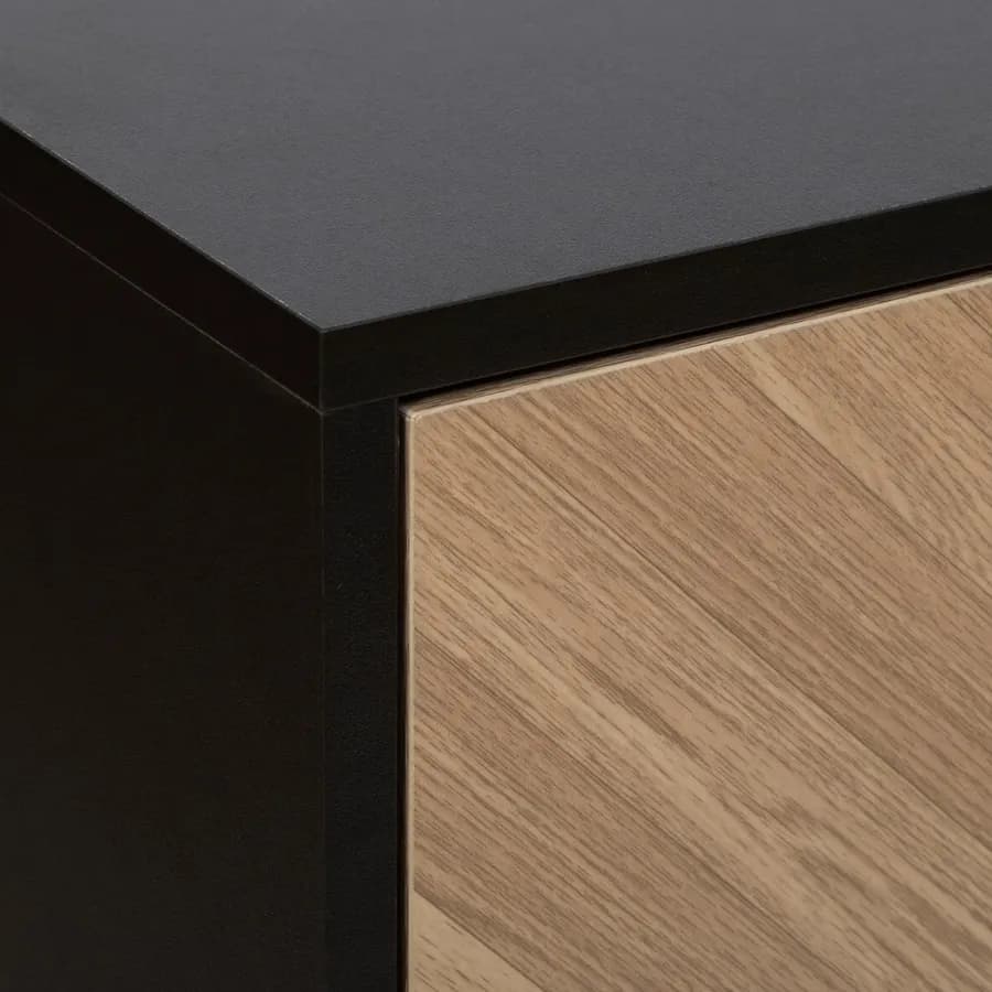 Mobile contenitore in acciaio nero con 2 ante in legno effetto parquet - Blacky