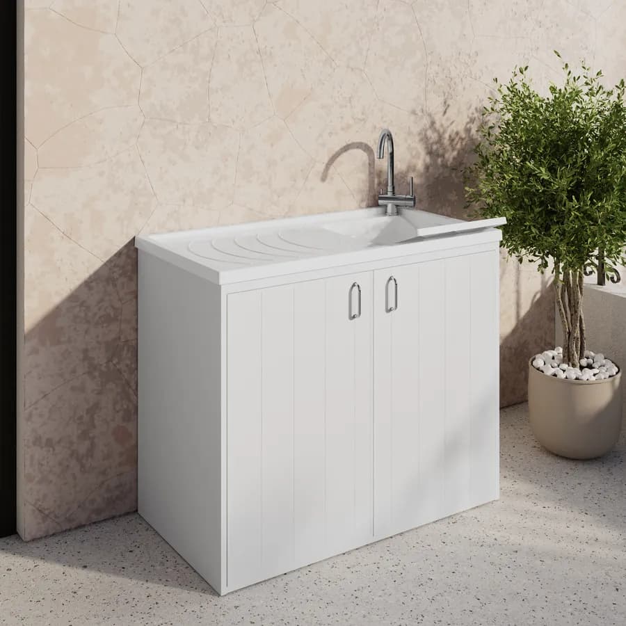Mobile coprilavatrice 109x60 cm bianco reversibile 2 ante con vasca e strofinatoio - Vix
