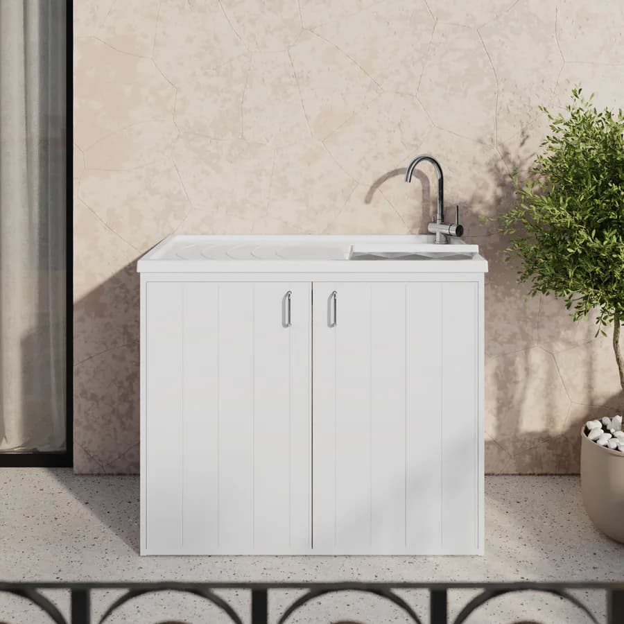 Mobile coprilavatrice 109x60 cm bianco reversibile 2 ante con vasca e strofinatoio - Vix