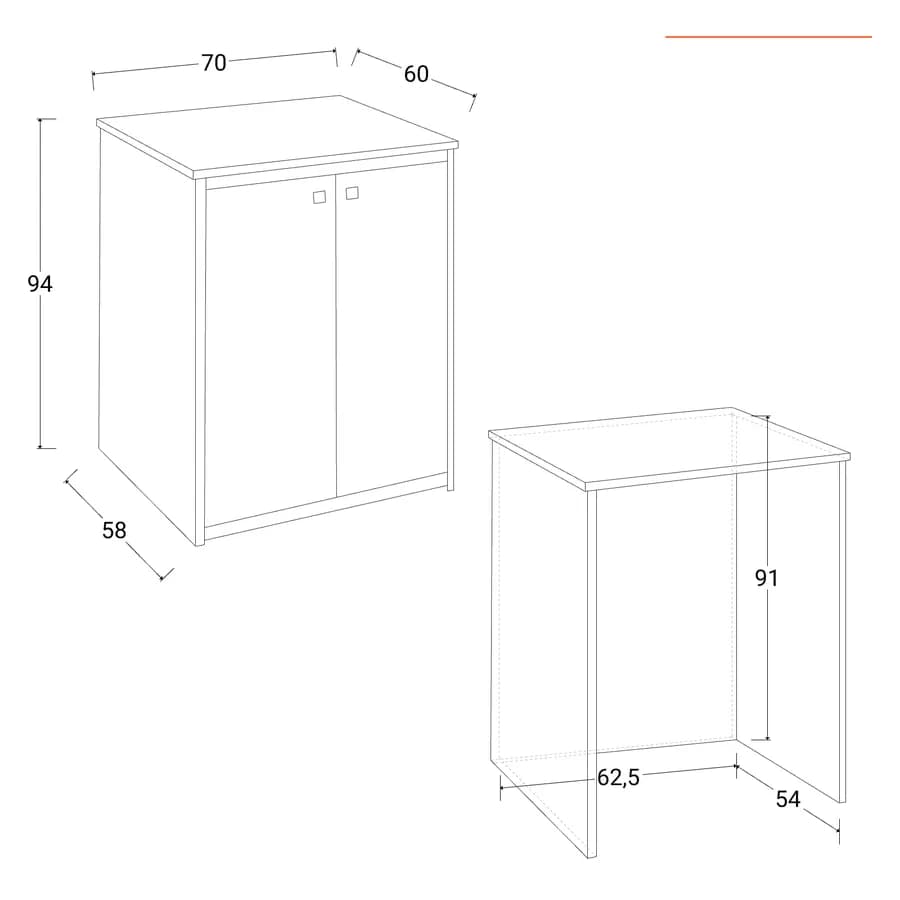 Mobile coprilavatrice 70 x 60 x 94 h cm con ante - Vix