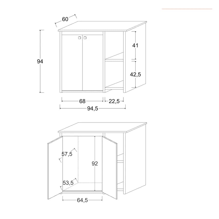 Mobile coprilavatrice 94,5 x 94 h cm con ante e vano a giorno - Vix