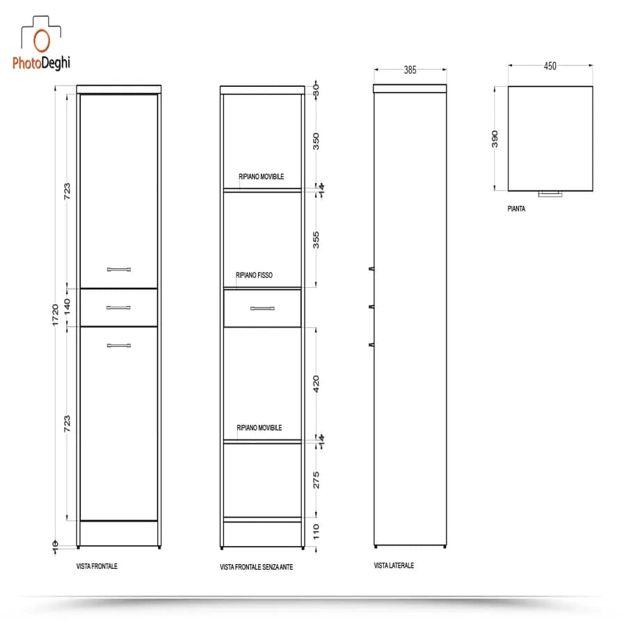 Mobile Domestica Colavene 45x38x170h cm con cassetto e ante a SX tela bianco