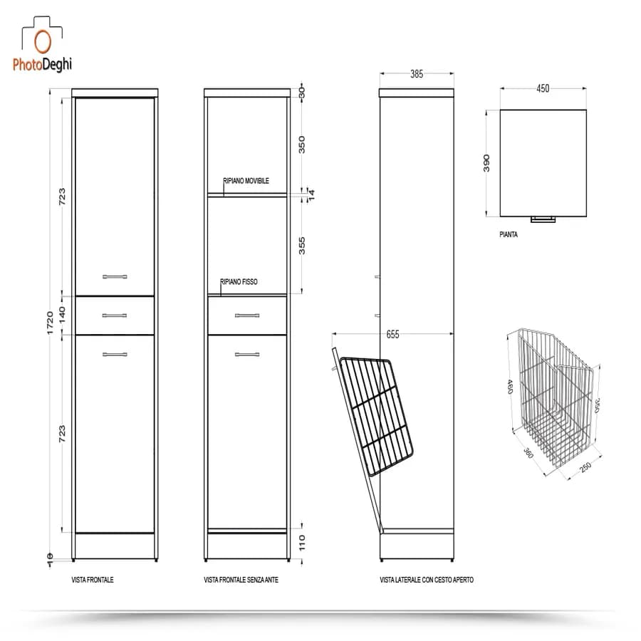 Mobile Domestica Colavene 45x38x170h cm portabiancheria con anta DX tela bianco