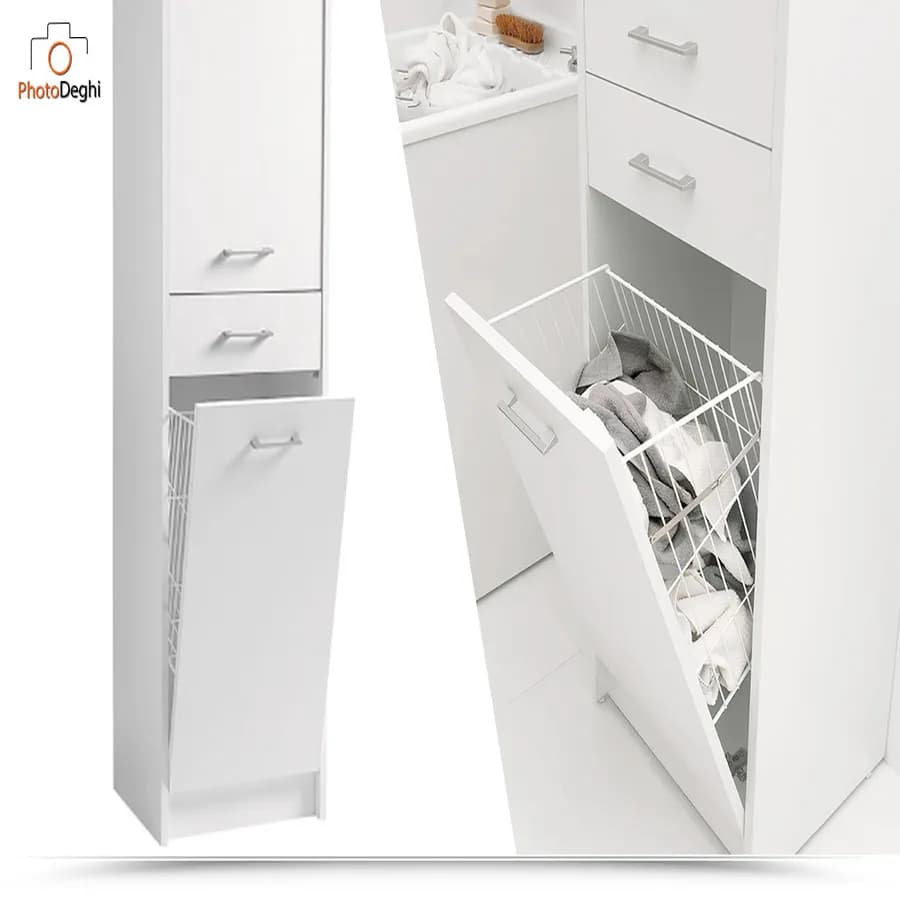 Mobile Domestica Colavene 45x38x170h cm portabiancheria con anta SX tela bianco
