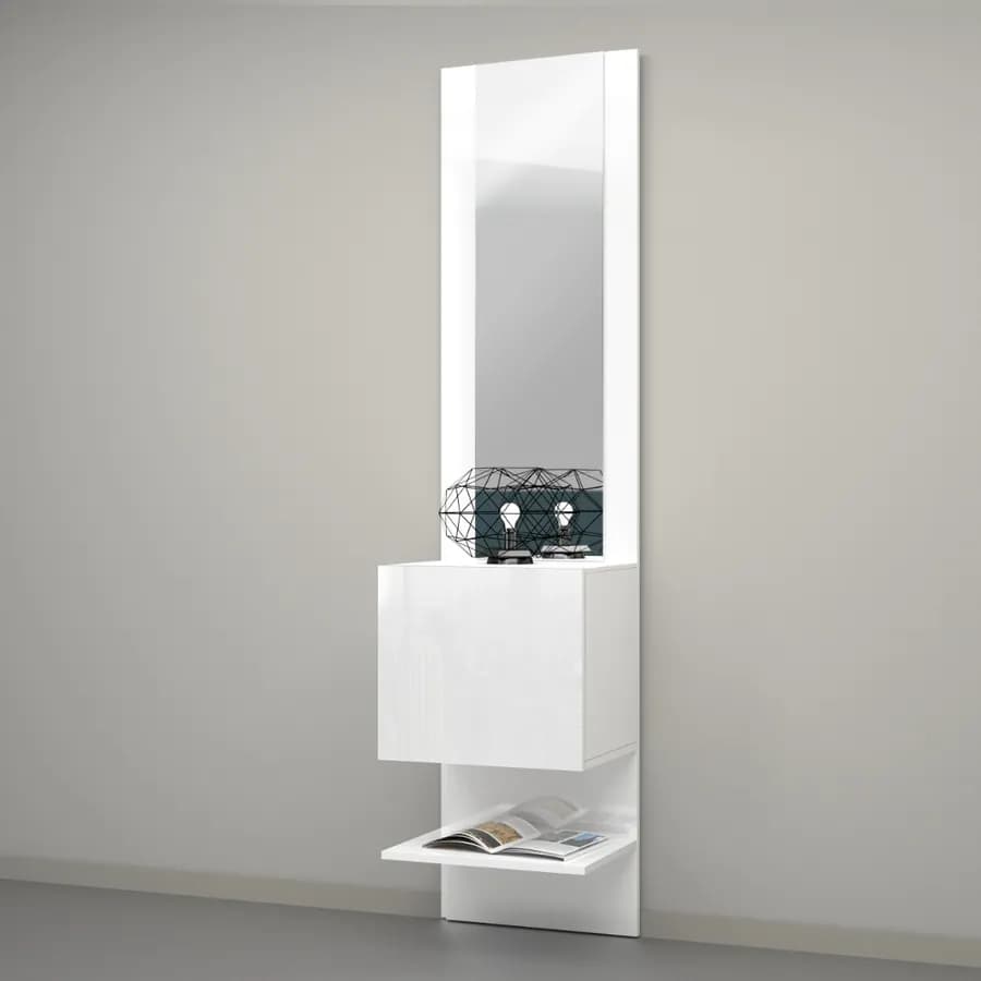 Mobile ingresso 45x190h cm con 1 anta e specchio bianco lucido - Eudora