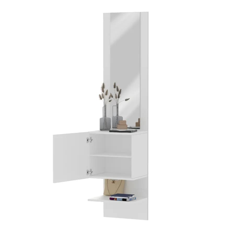 Mobile ingresso 45x190h cm con 1 anta e specchio bianco lucido - Eudora