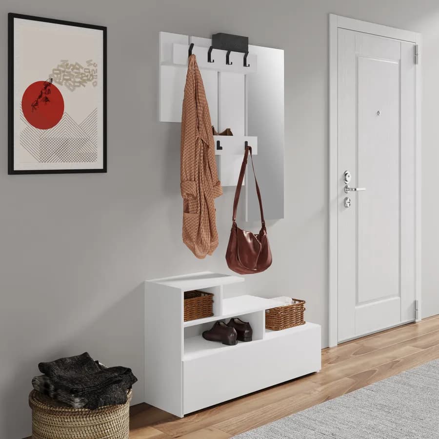 Mobile ingresso 100 cm bianco con specchio e appendiabiti - Zanga