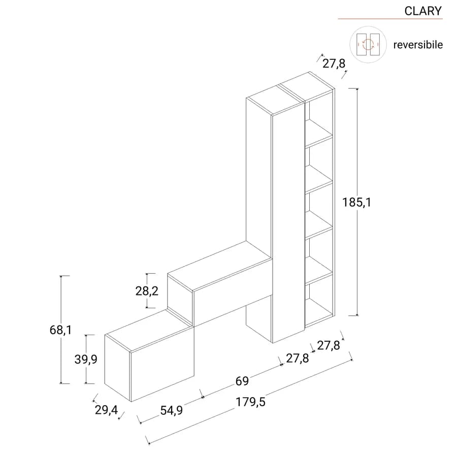 Mobile ingresso reversibile 125-180x185h cm mercure bronzo argilla - Clary