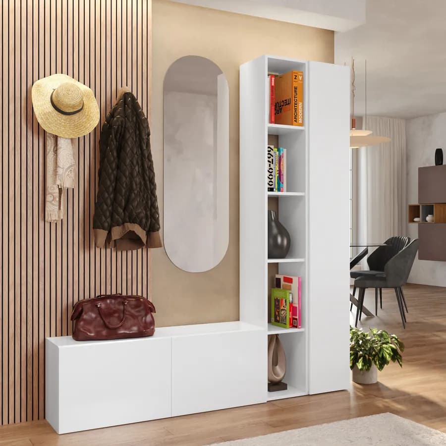 Mobile ingresso reversibile 166x185h cm 2 colonne e 2 cubi bianco lucido - Clary