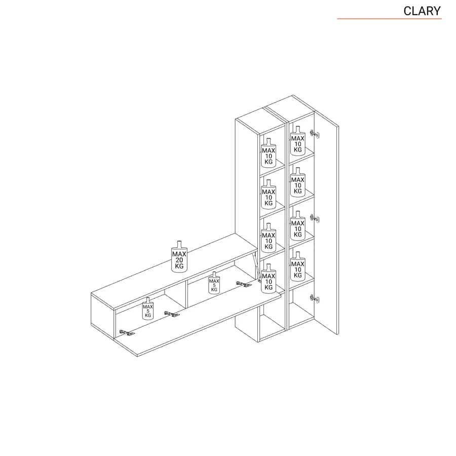 Mobile ingresso reversibile 194x185h cm 2 colonne cadiz e pensile bianco lucido - Clary
