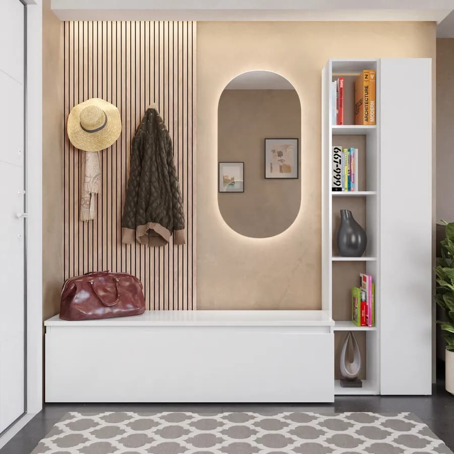 Mobile ingresso reversibile 194x186h cm 2 colonne e cassettone bianco lucido - Clary