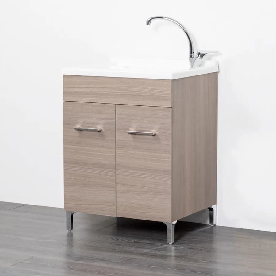 Mobile lavatoio 2 ante 60x50 cm con vasca finitura rovere fumo