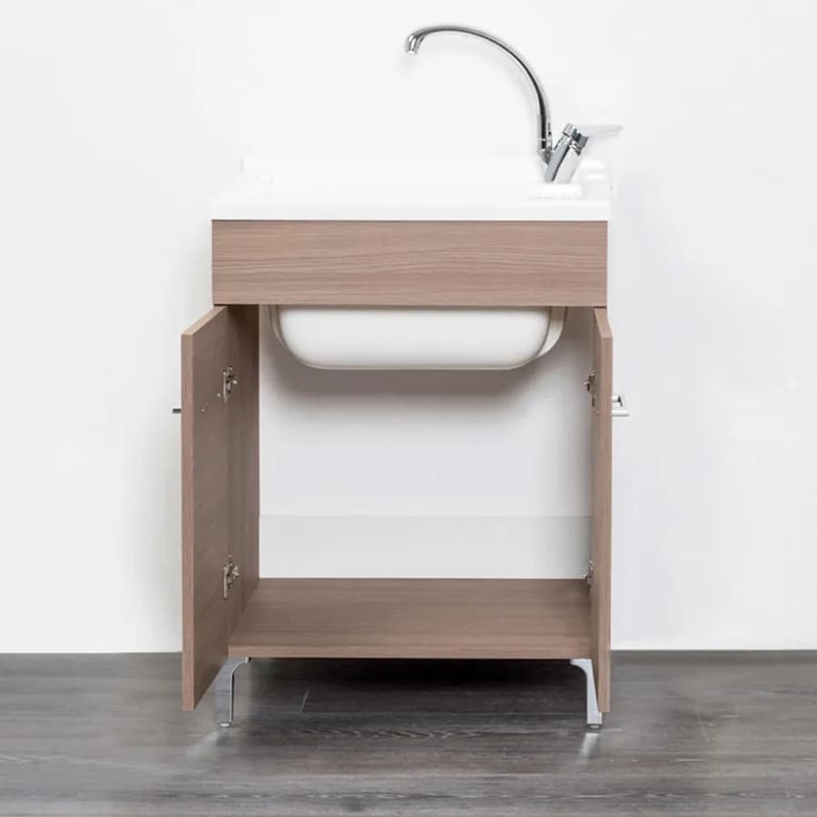 Mobile lavatoio 2 ante 60x50 cm con vasca finitura rovere fumo