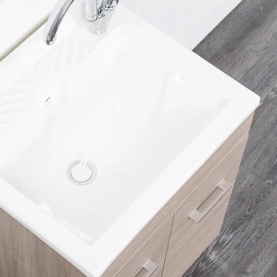 Mobile lavatoio 2 ante 60x50 cm con vasca finitura rovere fumo