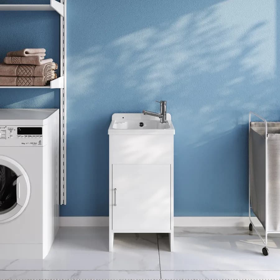 Mobile lavatoio 42x34 cm salvaspazio 1 anta con vasca bianco - Vix