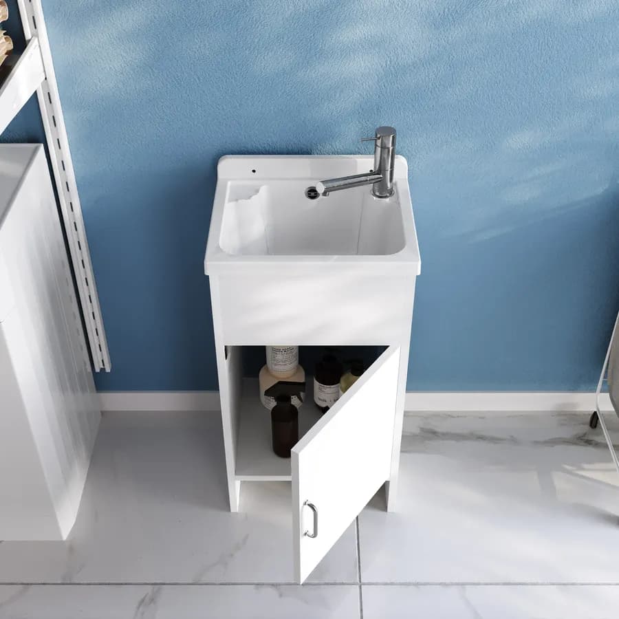 Mobile lavatoio 42x34 cm salvaspazio 1 anta con vasca bianco - Vix