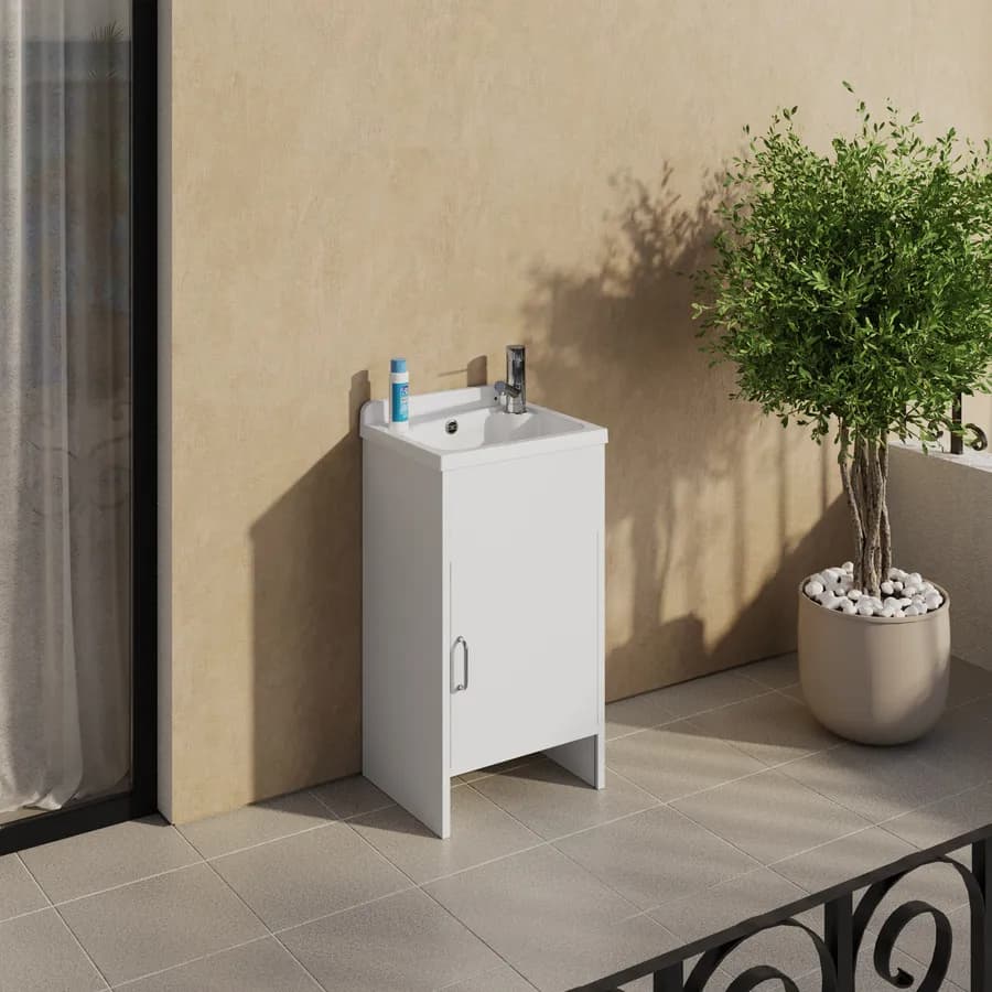 Mobile lavatoio 42x34 cm salvaspazio 1 anta con vasca bianco - Vix