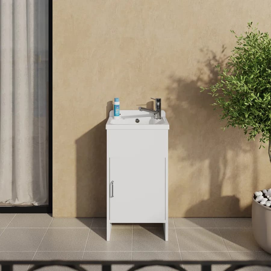 Mobile lavatoio 42x34 cm salvaspazio 1 anta con vasca bianco - Vix