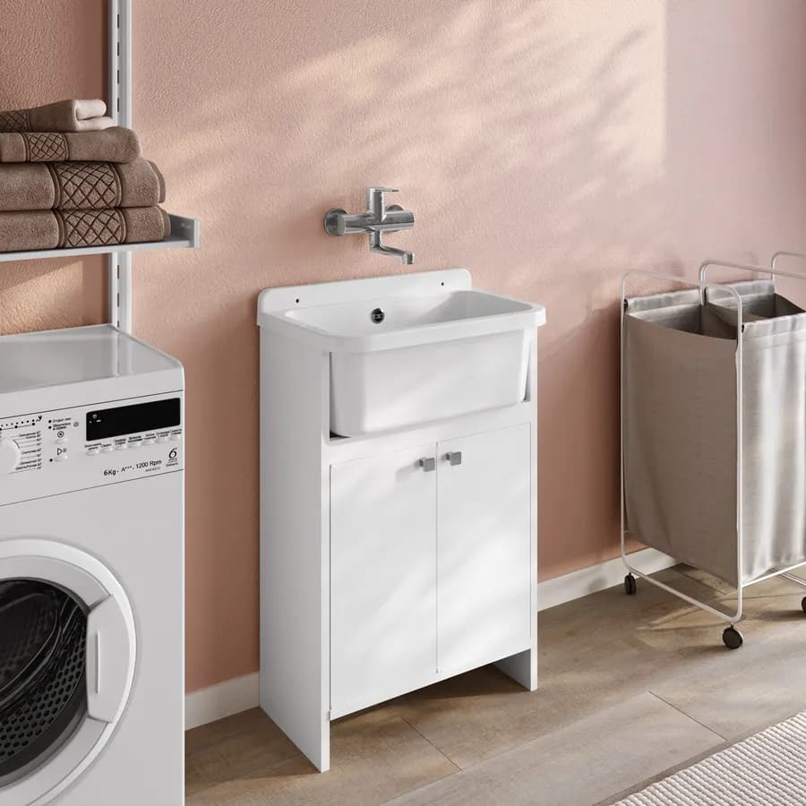 Mobile lavatoio 55x34 cm salvaspazio a 2 ante con vasca - Vix