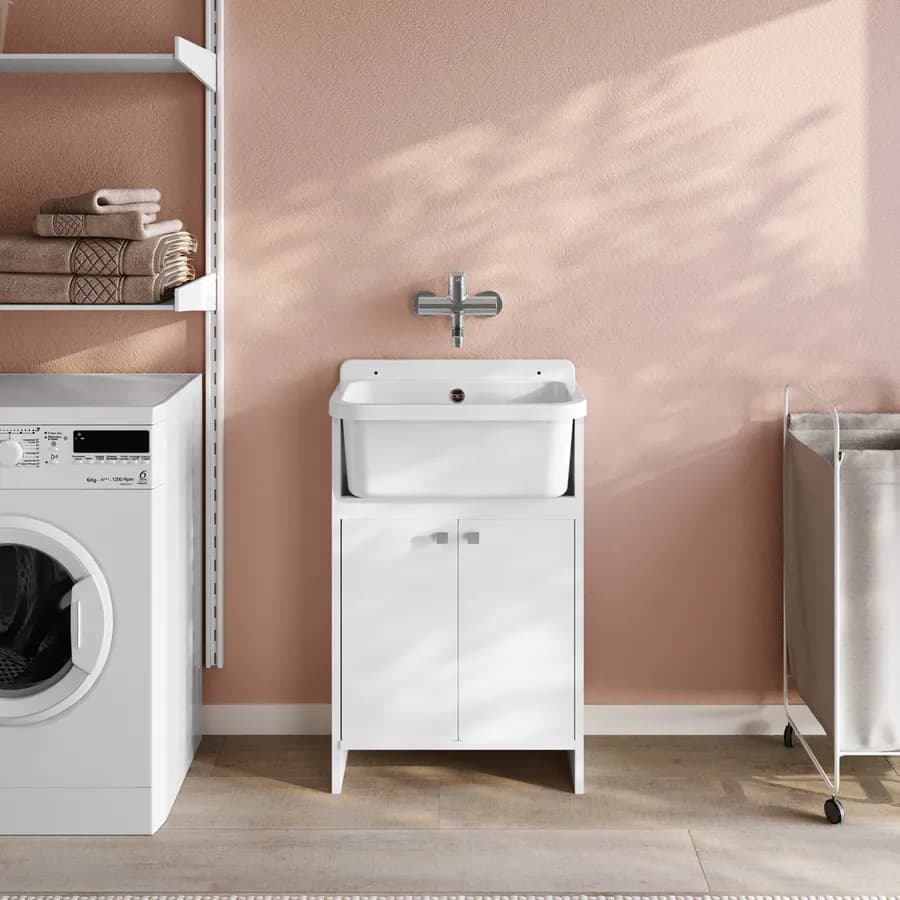 Mobile lavatoio 55x34 cm salvaspazio a 2 ante con vasca - Vix