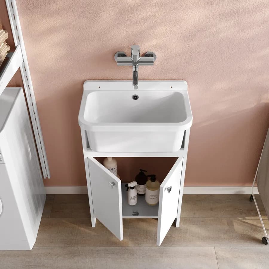 Mobile lavatoio 55x34 cm salvaspazio a 2 ante con vasca - Vix