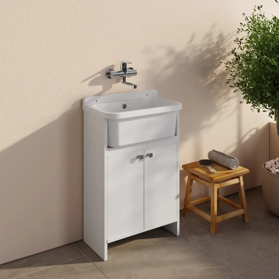 Mobile lavatoio 55x34 cm salvaspazio a 2 ante con vasca - Vix