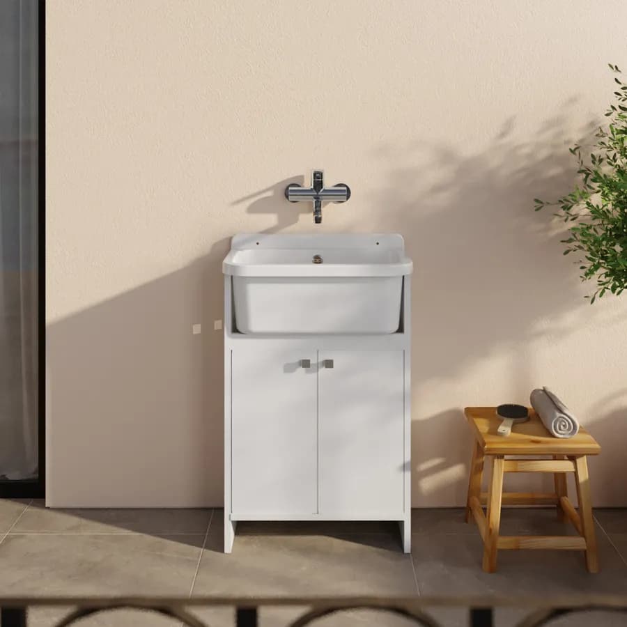 Mobile lavatoio 55x34 cm salvaspazio a 2 ante con vasca - Vix