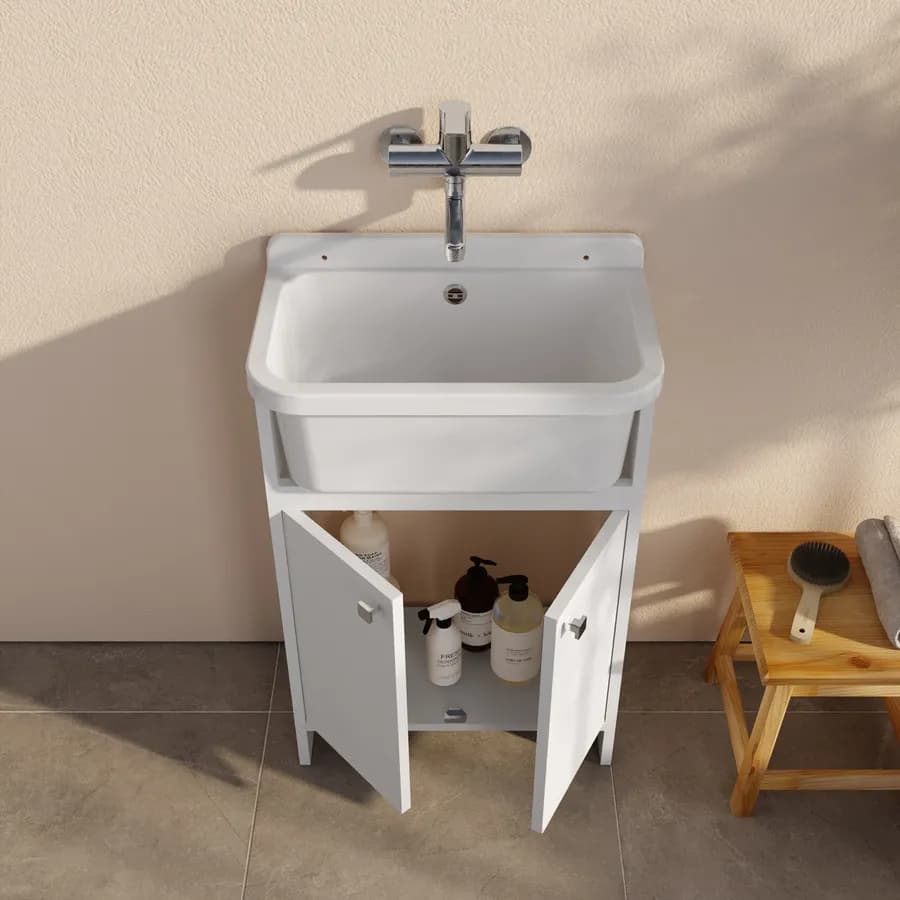 Mobile lavatoio 55x34 cm salvaspazio a 2 ante con vasca - Vix