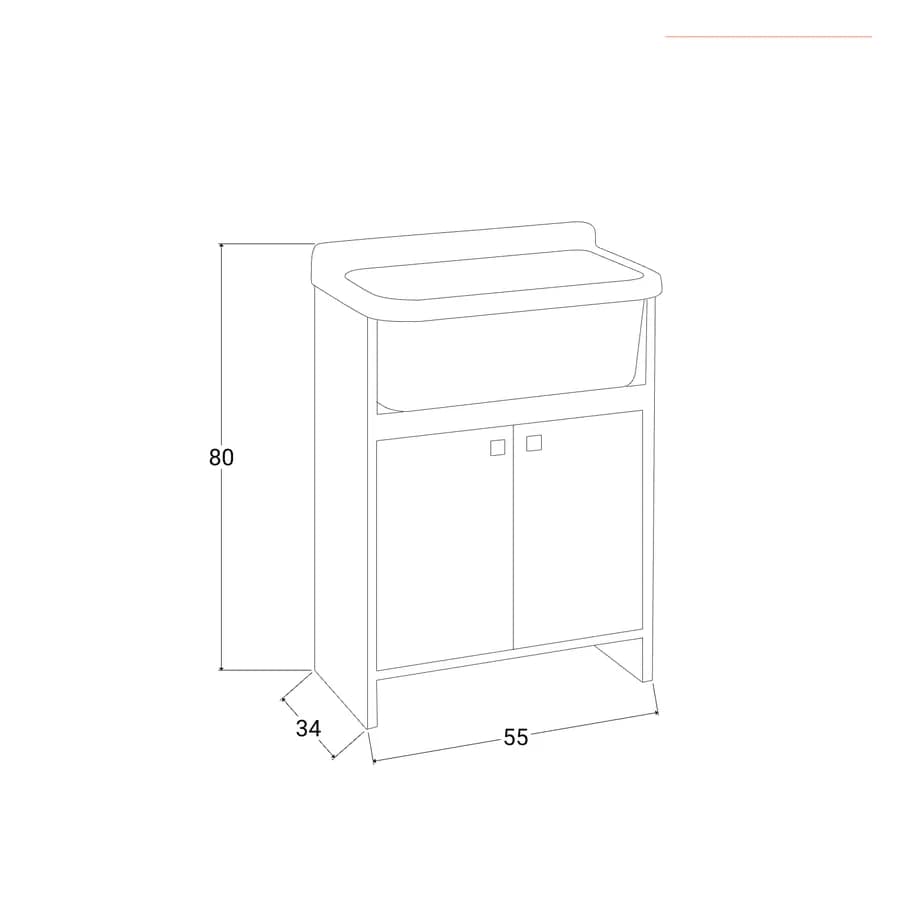 Mobile lavatoio 55x34 cm salvaspazio a 2 ante con vasca - Vix
