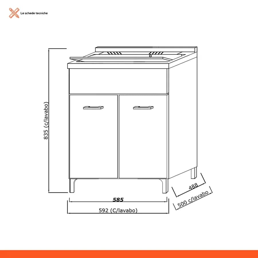 Mobile lavatoio 60x50 cm 2 ante e vasca finitura rovere alpino