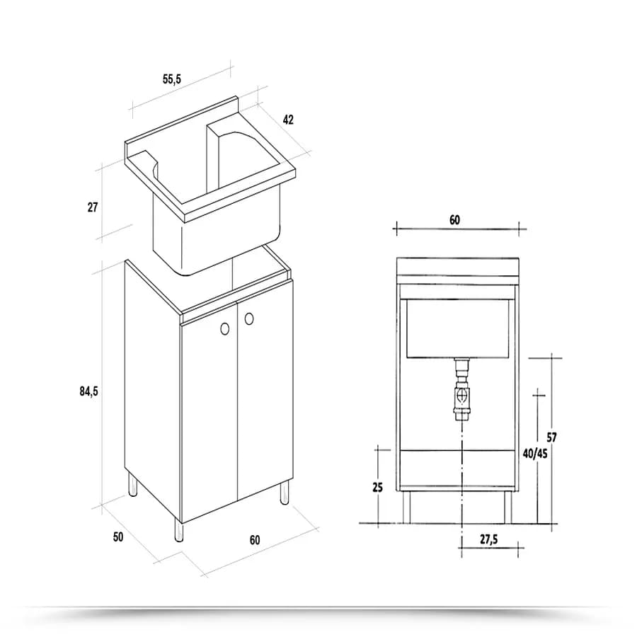 Mobile lavatoio 60x50 cm Montegrappa per interno doppia anta e asselavapanni